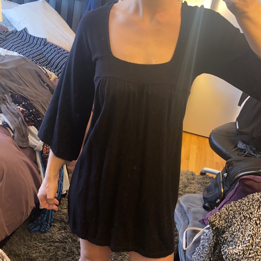 Express Black Babydoll Mini Dress with Bell Sleeves